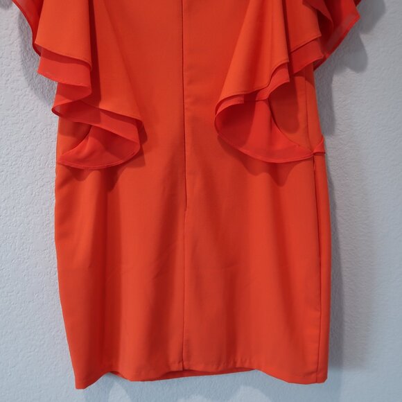 Ark & Co Dress Womens S Midi Flutter Sleeves Shift Cocktail Wedding Party Orange - Picture 7 of 14